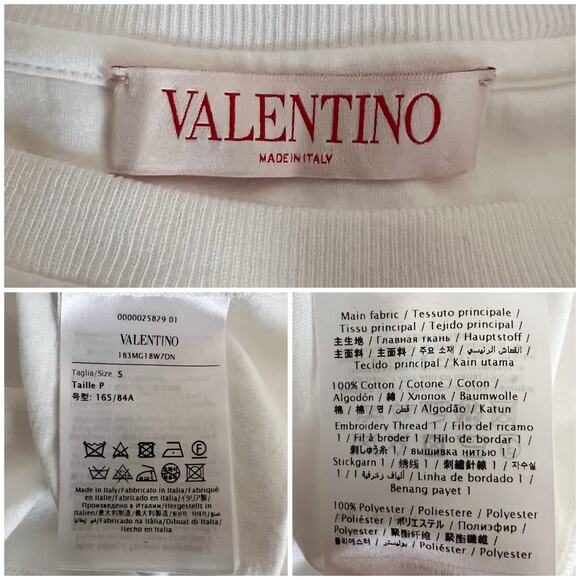 Valentino | Gradient Sequin Logo Silver Gold White Cotton Designer Tee T-Shirt S - Picture 10 of 10